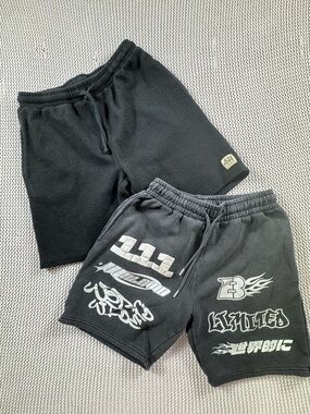 BoohooMAN Black Shorts Bundle Lot 2 Graphic Waffle Knit Streetwear Size M